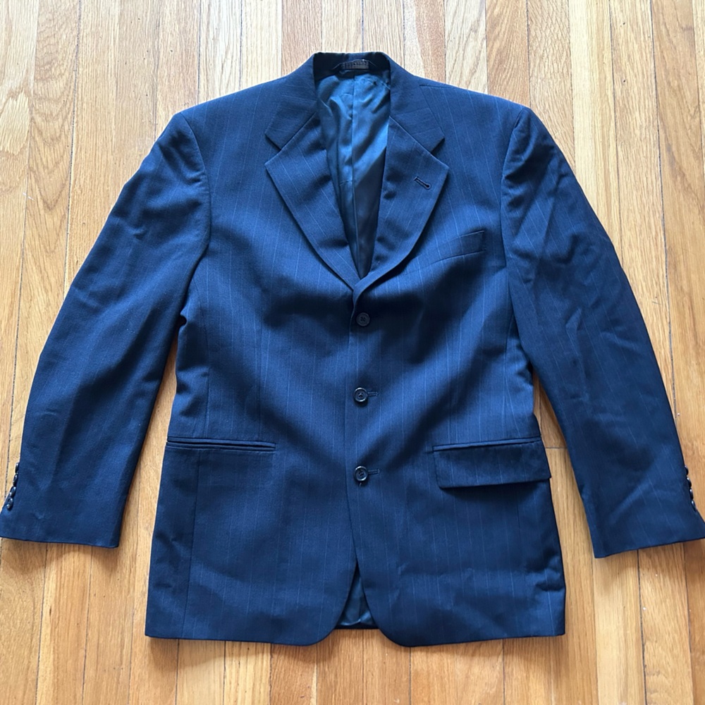 Blue Pinstripe Burberry Blazer  Pure Wool - Size 36S